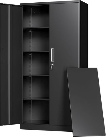 Metal Storage Cabinet with Locking Doors, 71" Tall Steel Locker Organizer with Adjustable Shelves, Garage Utility
