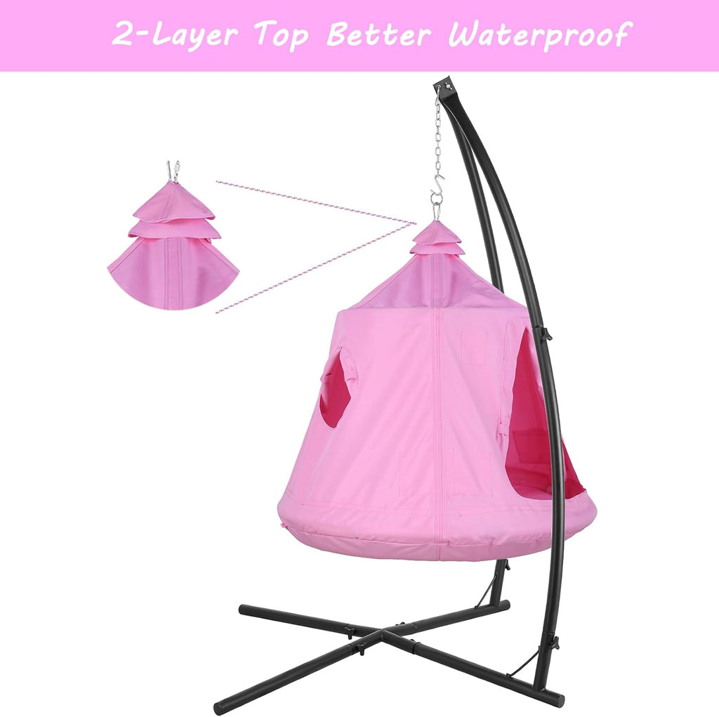 X-Shaped Hanging Tree Tent W/Swing Chair,Hammock Chair W/Stand | Canopy w/Steel Frame, Indoor Outdoor Egg Basket