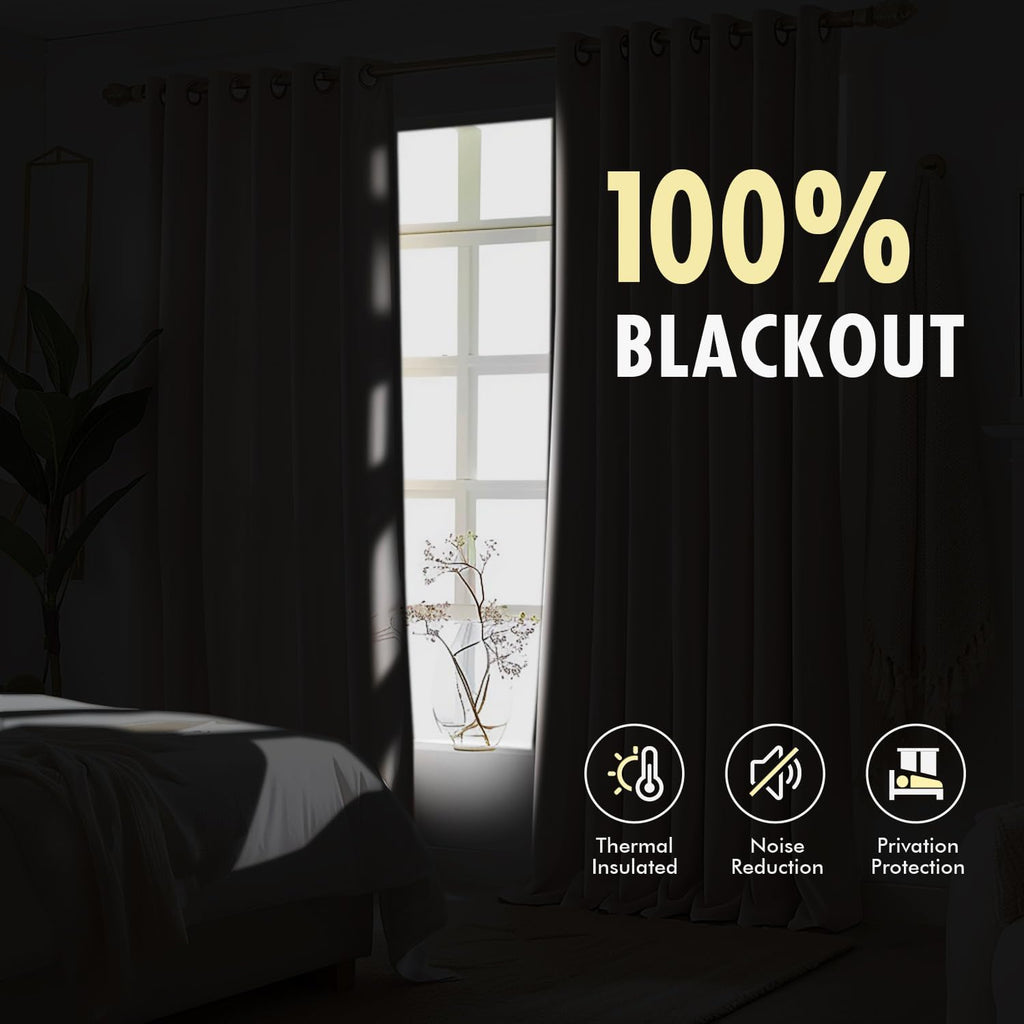 Natural Pinch Pleated 100% Blackout Linen Curtains, Room Darkening Light Blocking Window Curtains