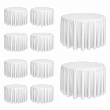 10 Pack White Round Tablecloths, 120 Inch Stain Resistant and Wrinkle Round Table Clothes, Washable Polyester Table