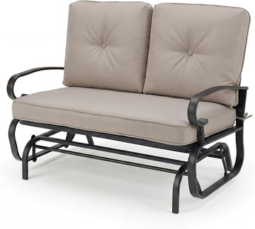 Outdoor Swing Glider Chair, Patio Glider Bench for 2 Persons, Outdoor Rocking Loveseat with Steel Frame & Comfortable