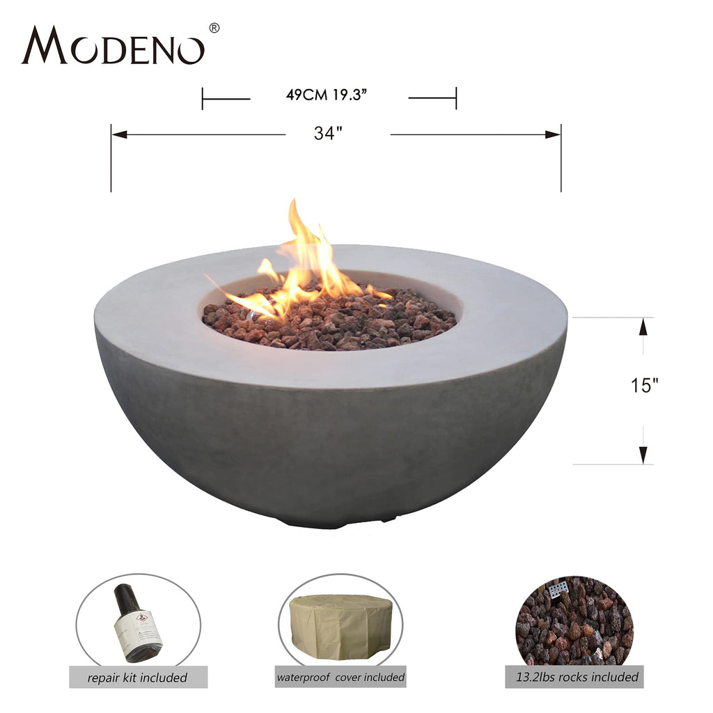 Roca Propane Fire Pit Table, Round Cast Concrete, 34 x 34-in