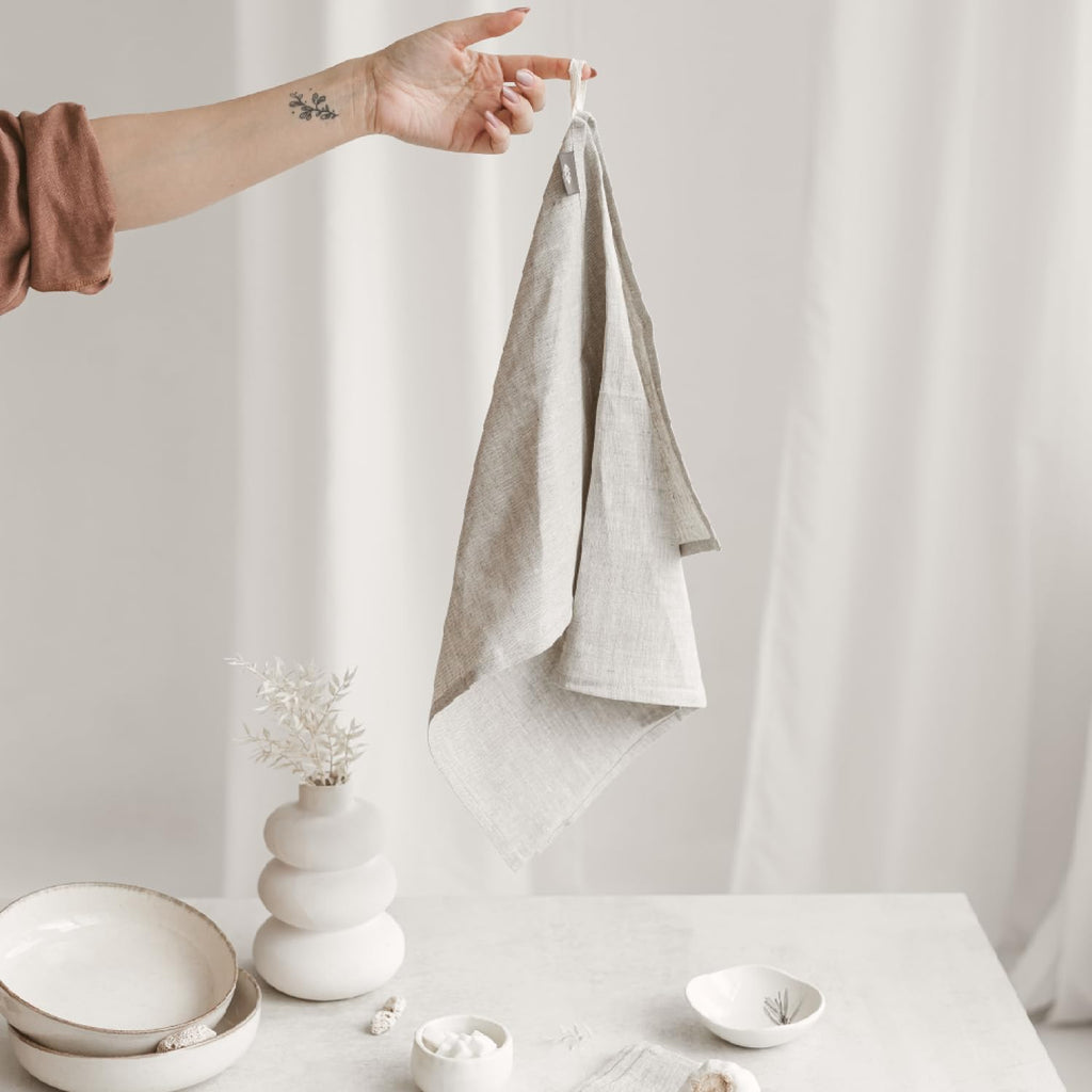 Pure Linen Flax Washcloths - 4-Pack Natural Dish Towels Set - Linen Tea Towel Cloth Napkins - Small Hand Towels