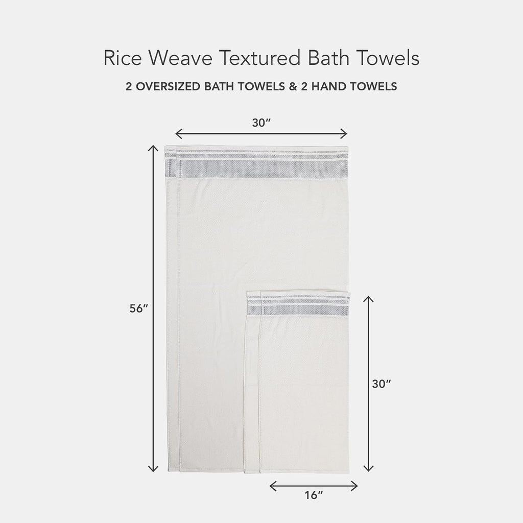 100% Organic Cotton Rice Weave Jacquard 700 GSM Luxury Bath Towel Set - 2 Large Bath Towels, 2 Hand Towels