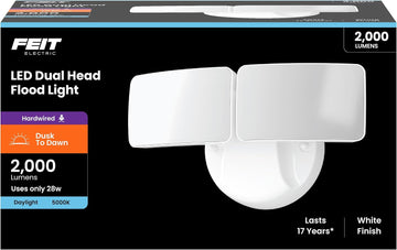 Electric 28W Dusk to Dawn Dual Head Outdoor LED Security Flood Light, 2000 Lumens, 5000K Daylight, Adjustable Heads