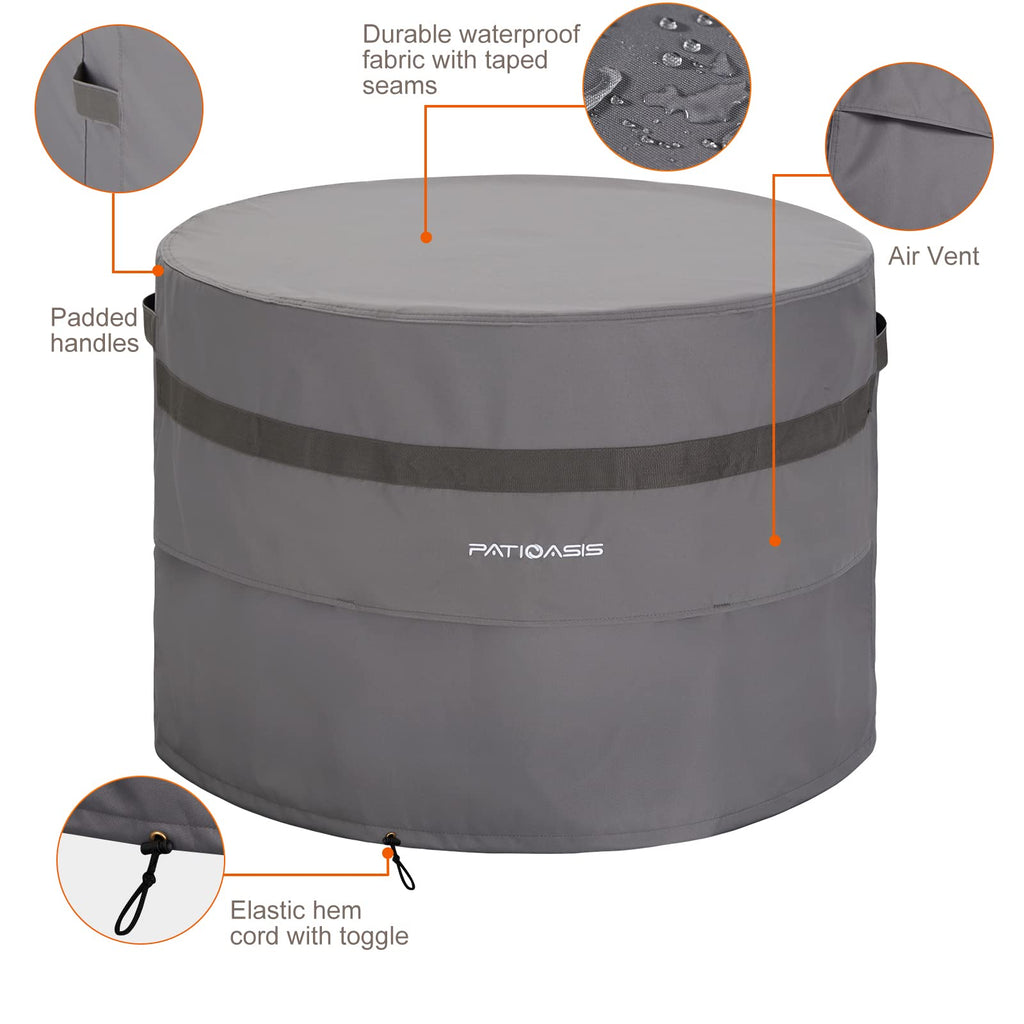 Grey Round Fire Pit Cover Outoor 36 inch Dia Waterproof Patio Deck Propane Fire Bowl Cover 600D Heavy Duty All