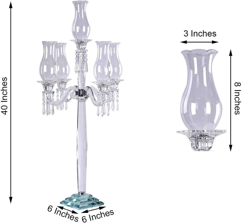 40" 5 Arm Premium Crystal Glass Taper Candle Holder Candelabra with Chandelier Chains