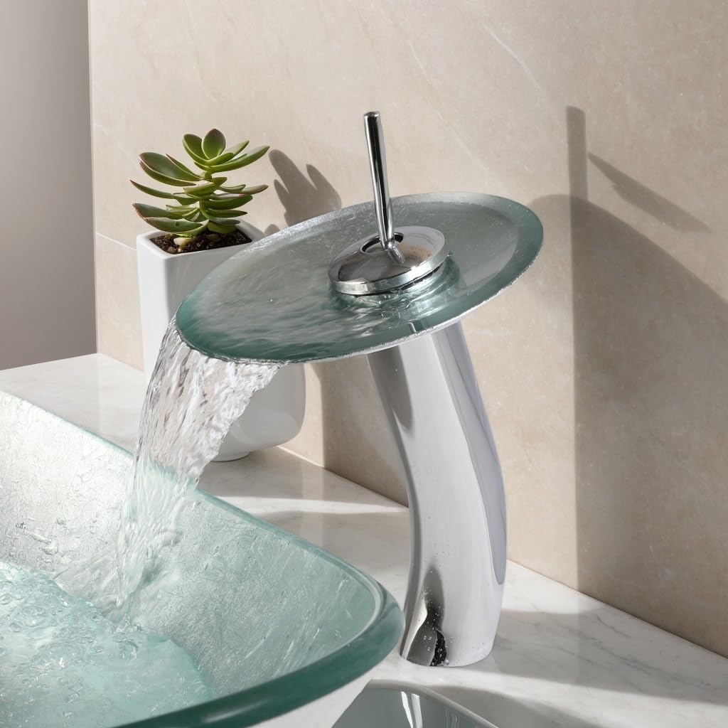 Oval Glass Vessel Sink with Faucet and Pop-Up Drain 22x14 Inch Silver Tempered Glass Bathroom Washbasin Boat Shape