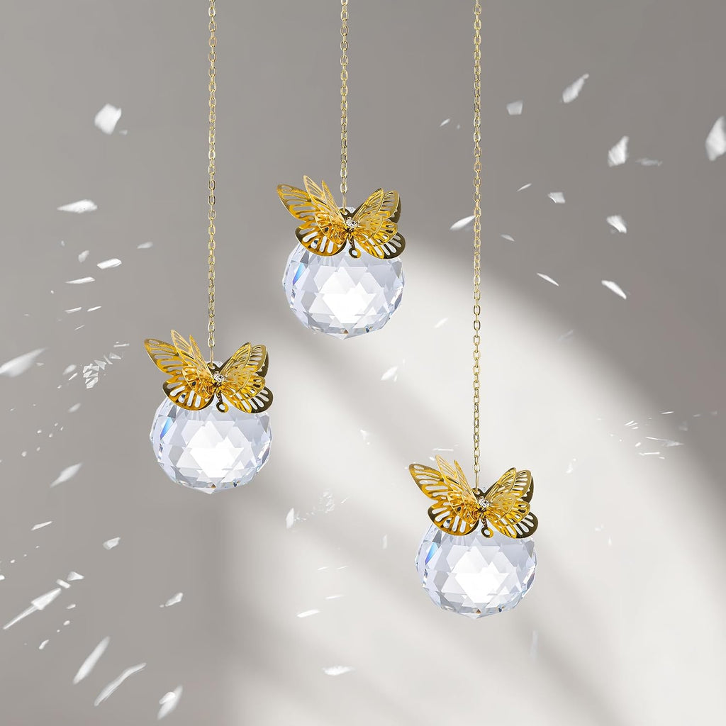 Crystal Suncatchers Gold Butterfly 40mm Crystal Prisms Ball Rainbow Maker with Chain for Window Hanging Decoratioin 3