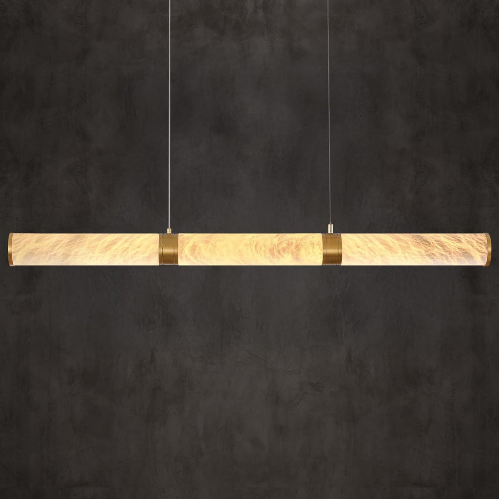 Cylinder Alabaster Chandelier, L47 Gold Mrable Chandeliers for Dining Room, Modern Linear Chandelier Over Table, Brass LED Chandeliers for Kitchen Island A125-B0F6LV9772