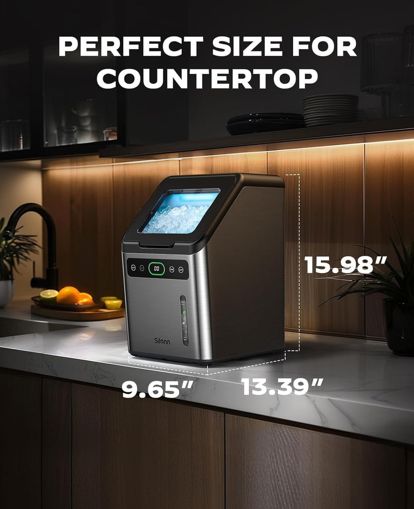 Nugget Ice Maker Countertop - 44lbs/Day Soft Chewable Pebble Ice, Self-Cleaning One-Click Operation, Stainless Steel