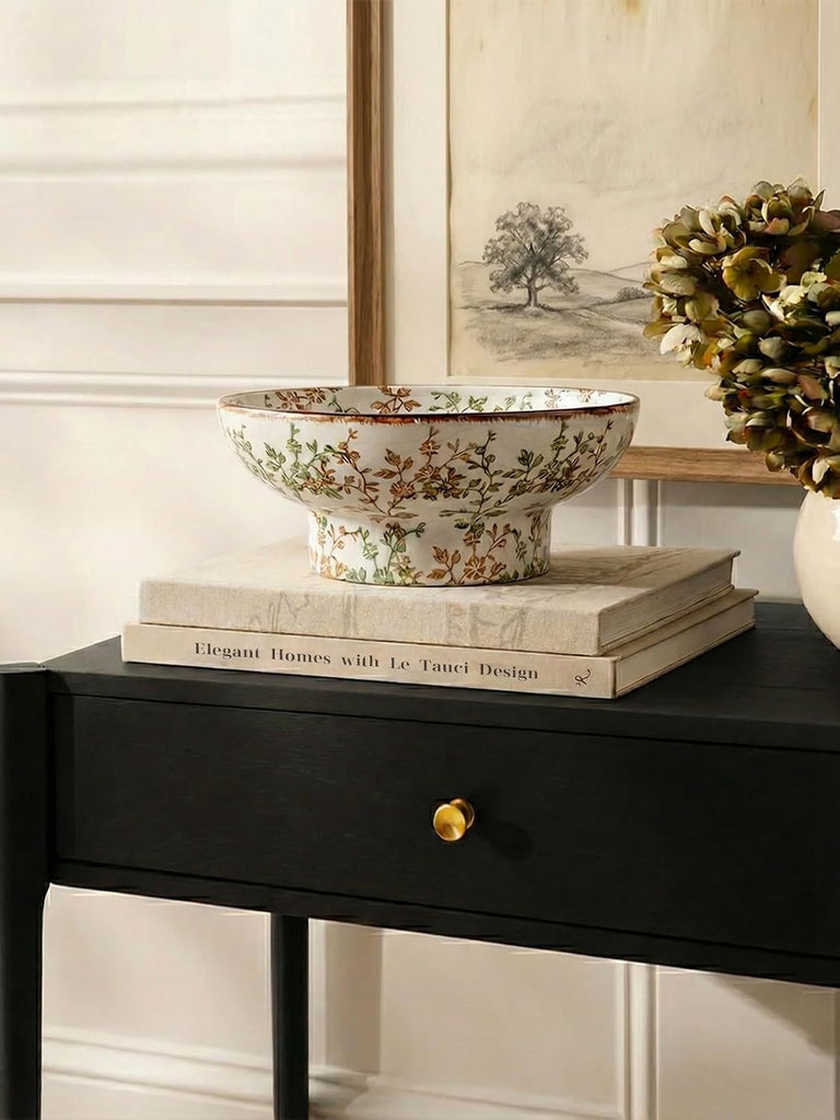 10" Ceramic Decorative Bowl, Key Bowl , Handcrafted Sturdy Pedestal Bowl, French Country Fruit Bowl Counter