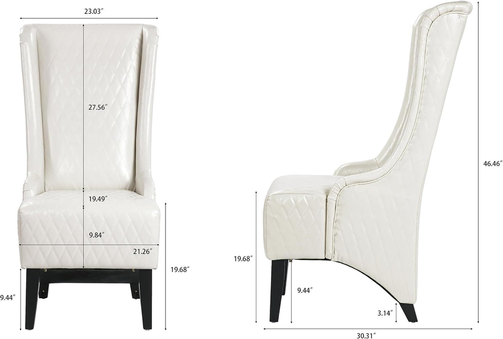 High Back Dining Chair Set of 2, Retro Wing Back King Throne Chair Head Chairs for Dining Table, PU Leather