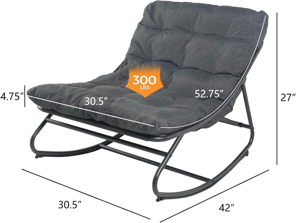 Rocking Chair with Cushion for Indoor and Outdoor, Dark Grey | Metal Patio Lounge Rocking Chair with Thick Cushion