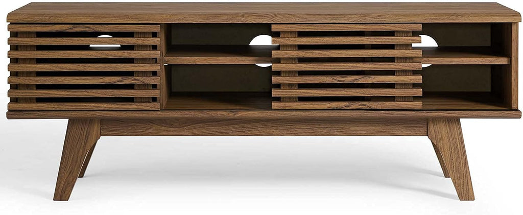 Render 46" Mid-Century Modern Low Profile Media Console TV Stand, 46 Inch, Walnut