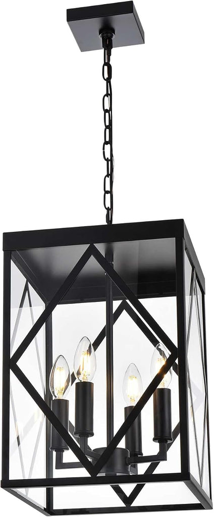 Outdoor Pendant Light 4 Lights Modern Outside Chandelier Outdoor Hanging Lantern Light with Clear Glass