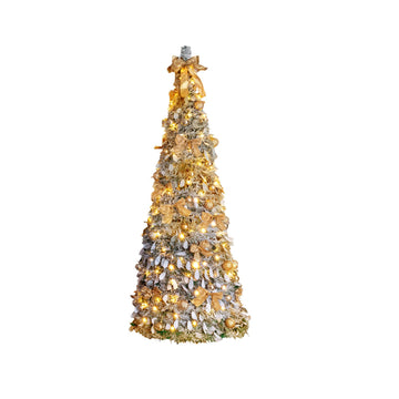 6ft Pre Lit Pop Up w/ 100 Lights, Fully Decorated Flocked Pencil, Collapsible Xmas Tree for Holiday Party