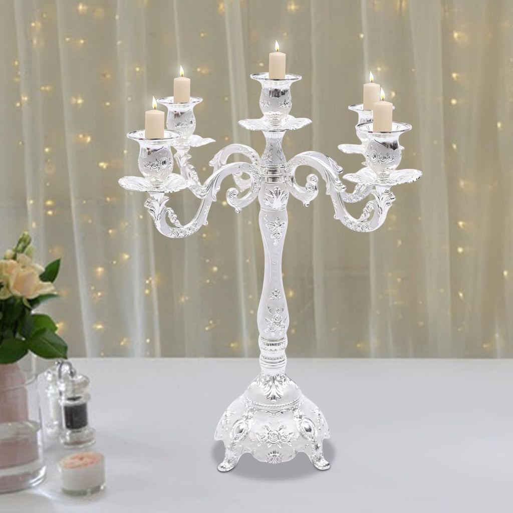 5 Arm Metal Palace Candelabra,14.5 Inch Vintage Candle Holder for Tables,Tall Candelabra Candle Standarty Events(not