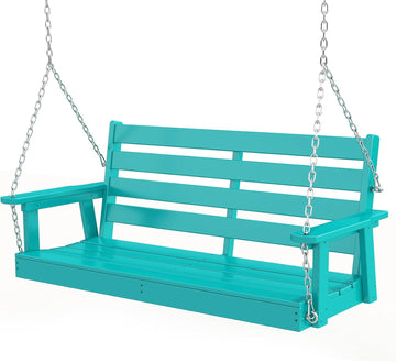 Outdoor Porch Swing, 2-Person HDPE Patio Bench Swings, Aqua | 51" Extra Wide | 4 Stainless Steel Chains | 600 lb