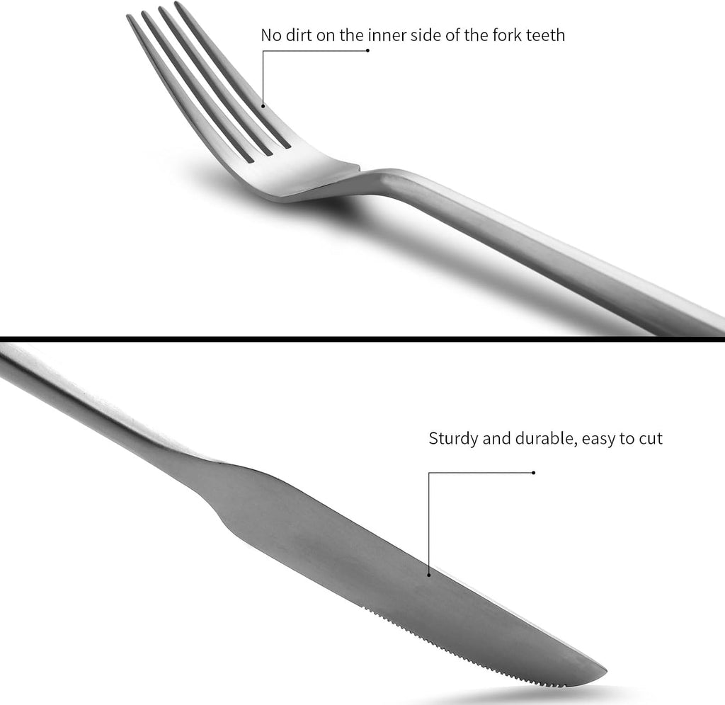 Silverware Set Flatware Set Matte Silver Cutlery Set with Hexagon Handle Forged Stainless Steel 20 Pieces