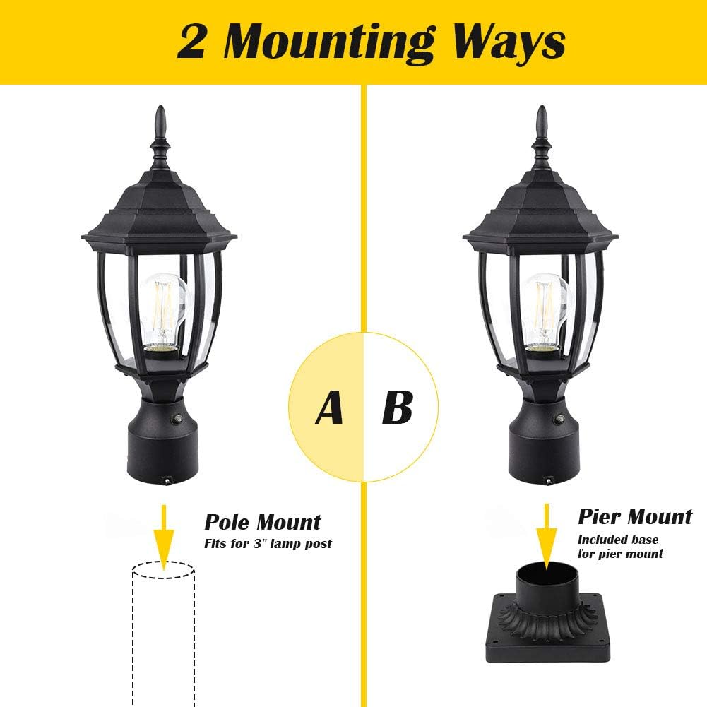 Dusk to Dawn Outdoor Post Light Hardwired 120V, Waterproof Aluminum Pole Light Fixture with Pier Mount Base
