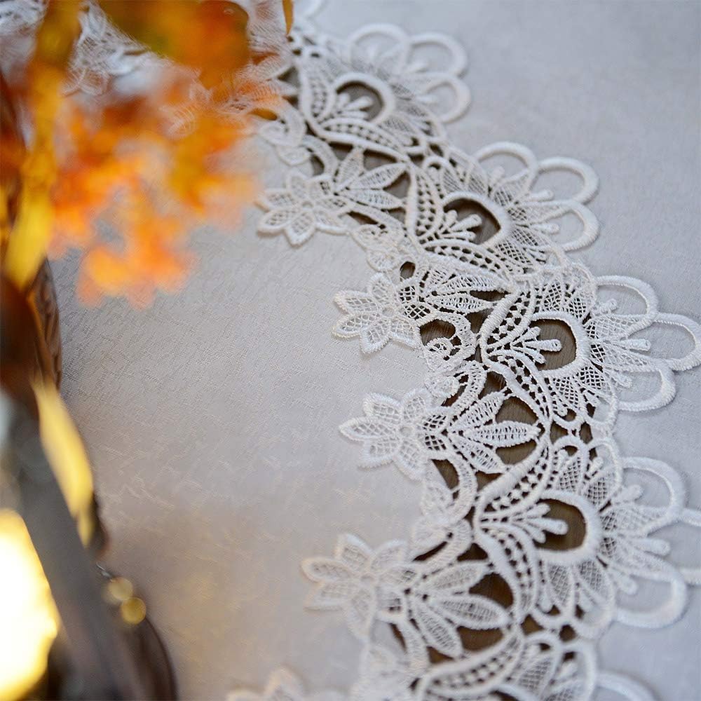 Round Tablecloth Lace Rustic Macrame Embroidered Table Cloths for Harvest Dresser Decor Farmhouse Kitchen Home (White
