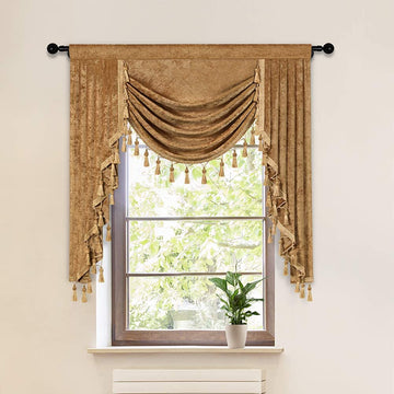 Bronze Thick Chenille Waterfall Valance Luxury Window Curtains Valance (Bronze, W39 Inch, 1 Panel)