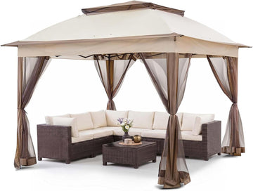 11x11 Pop Up Gazebo with Mesh Netting, Instant Outdoor Canopy Tent, Water Resistant Shelter with UPF 50+ UV Protection