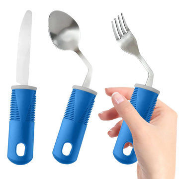 Adaptive Utensils (3-Piece) - Bendable Adaptive Utensils Weighted Stainless Steel Set, Non-Slip Handles for Hand