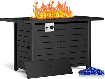 43 Inch Propane Fire Pit CSA-Listed Outdoor Fire Table, 50,000 BTU Firepit Table with Lid and Lava Rock