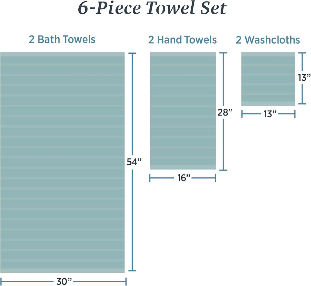 James 100% Cotton Towel Set of 6 - Textured Stripe Towels - 6 Piece Set of 2 Bath Towels, 2 Hand Towels, 2