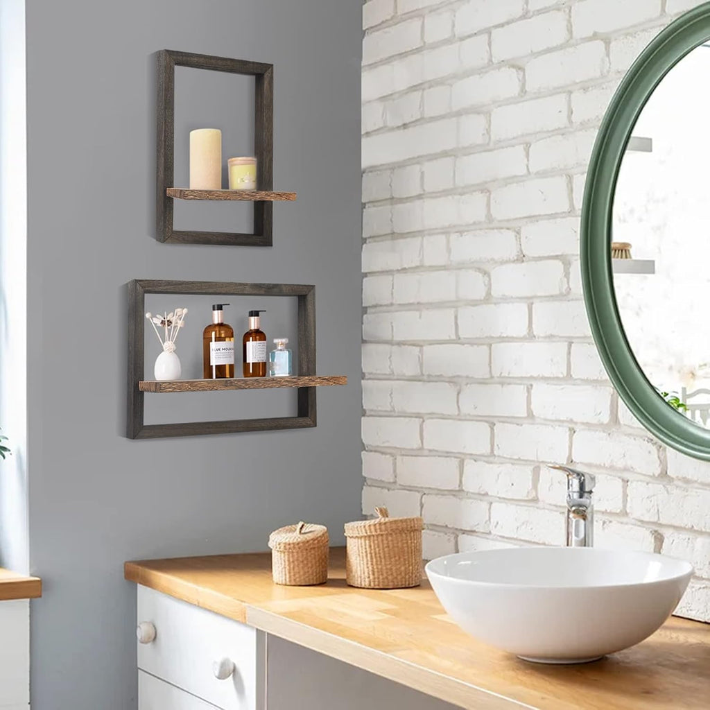 Floating Shelves for Wall Set of 4 Decorative Hanging Shelf | Square Wood Floating Shelf for Plant, Square Shelves
