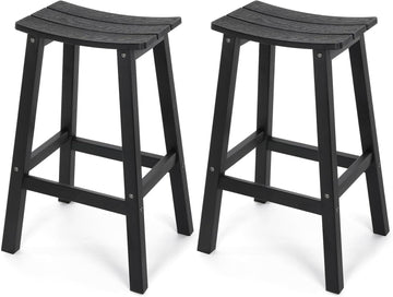 All-Weather Bar Stools Set of 2, 28" Outdoor Barstools with 400 lbs Capacity, Low Maintenance HIPS Patio Furniture