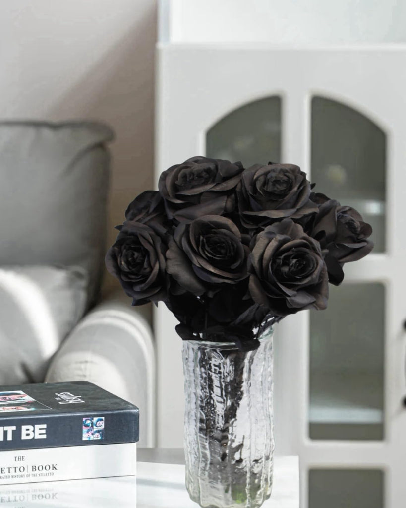 Black Roses Artificial Flowers, Black, 12PCS