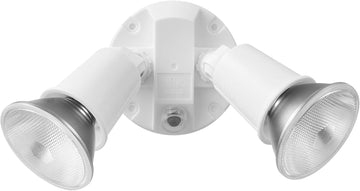 240W Twin Head Dusk to Dawn Security Flood Light, White Finish, Automatic Photocell, Hardwired, Weather Resistant