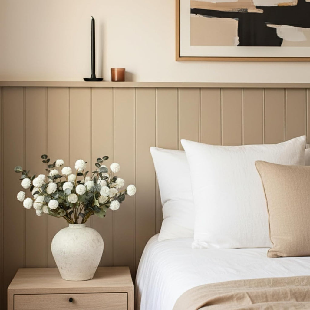 White Faux Kiku Flowers for Vase(NOT Included) - 10 Long Stem Artificial Flowers with Eucalyptus, Realistic Floral