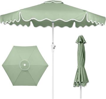 7.5ft Patio Market Umbrella with Wavy Trim, UV-Fade-Resistant 210g Canopy, Crank & Tilt, Wind Vent, Heavy-Duty Frame - S