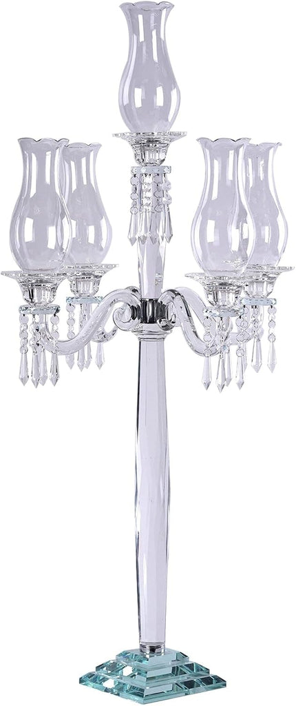 40" 5 Arm Premium Crystal Glass Taper Candle Holder Candelabra with Chandelier Chains