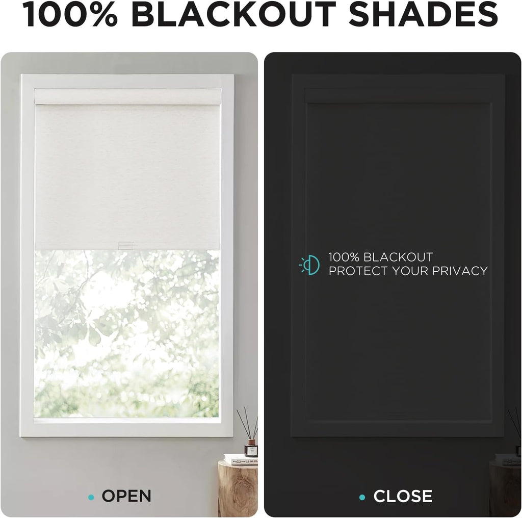Natural Woven Roller Shades for Indoor Windows, Cordless Blackout Blinds with Curved Valance, Thermal Insulated UV