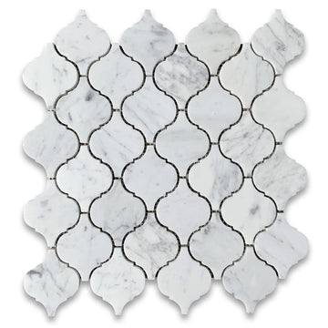 Carrara White Marble Medium Arabesque Baroque Lantern Mosaic Tile Honed Kitchen Bath Wall Floor Backsplash Shower (1