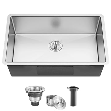 30 Inch Undermount Kitchen Sink, 30x18 Single Bowl Stainless Steel 16 Gauge Brushed Finish 9 Inch Deep Rectangular