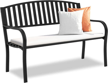 Outdoor Bench Garden Bench, Weatherproof Anti-Rust Heavy-Duty Outside Benches Clearance, Wrought Iron Metal Bench for