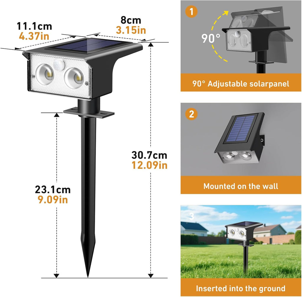 Solar Spot Lights Outdoor Waterproof, 4 Pack/3 Modes Motion Sensor Lights, Solar Powered Spotlights 2-in-1 Auto
