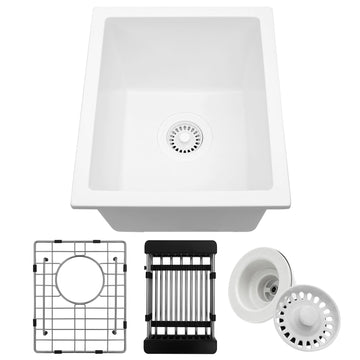 White Bar Sink, 13" x 15" x 10" Undermount Granite Composite Kitchen Sink