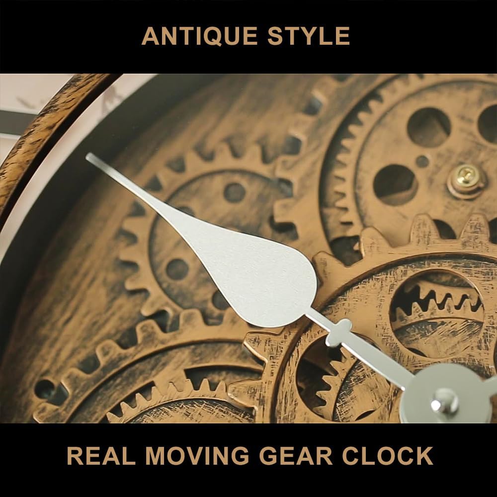 18 Inch Wall Clock with Moving Gears, Oversized Large Industrial Steampunk Decoration