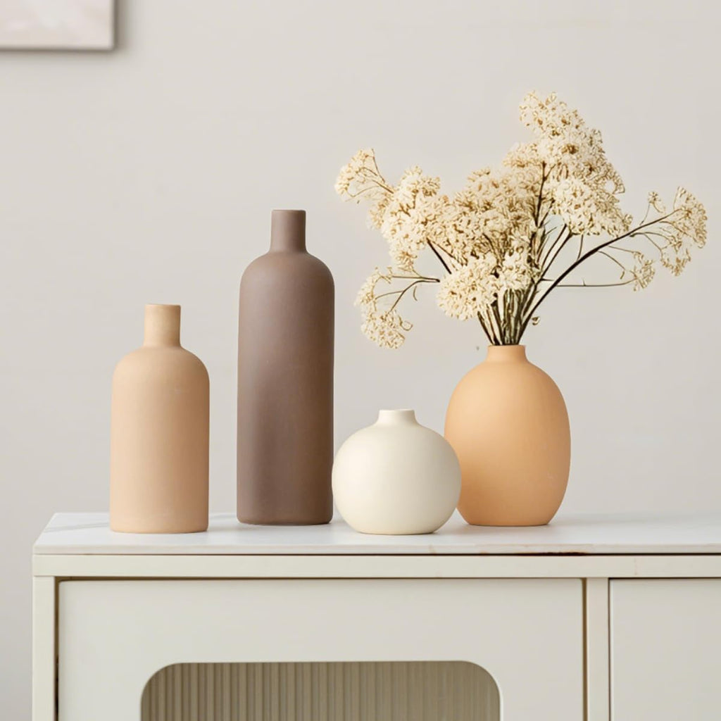 Modern Ceramic Vase Set, Neutral Colors, Decorative Vases