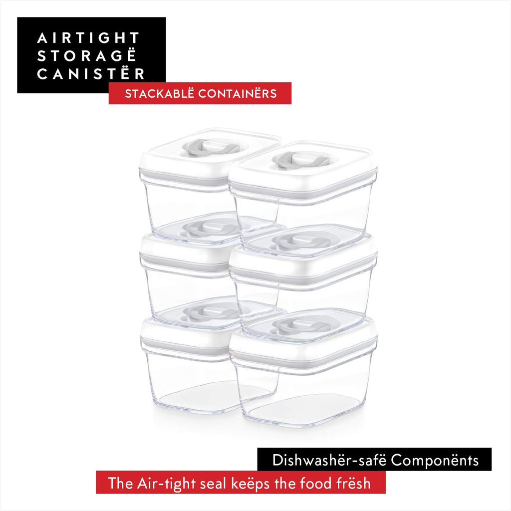 Airtight Food Storage Containers with White Lids - 0.4L 6 Pc Clear Plastic Kitchen canisters Pantry Organization for