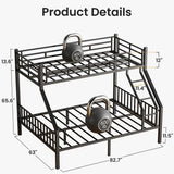 Heavy Duty Twin XL Over Queen Bunk Bed, Metal Steel Bed Frame with EVA-Padded Angled Ladder & Full-Length Guardrails