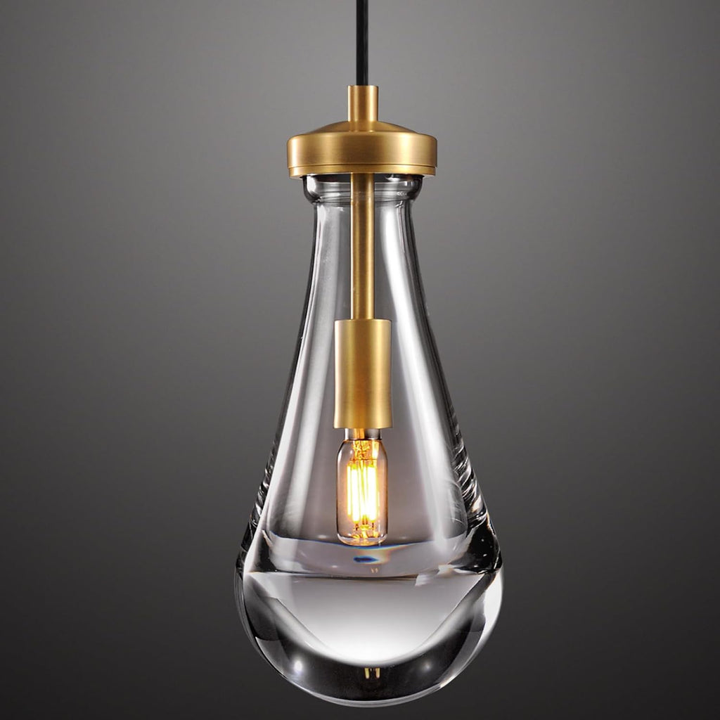 Raindrop Pendant Lights Kitchen Island Teardrop Gold Hanging Light Fixtures Clear Solid Glass Pendant Light Modern Chandeliers for Dining Room Porch Corridor Living Room A121-B0BN138WSY