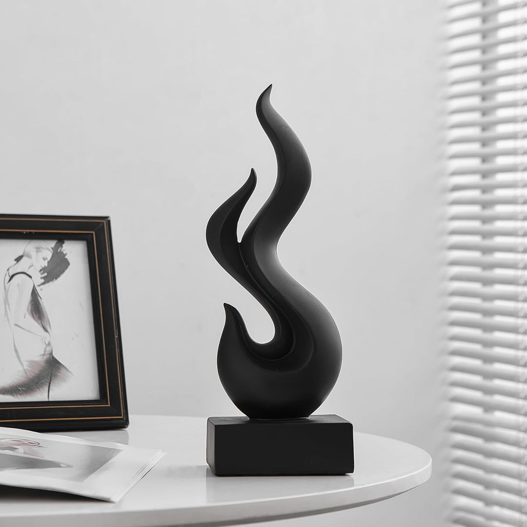 Abstract Art Table Decoration, Gold Decor Flame Statue Home, Black Shelf Decor Accents, Abstract Art Resin Sculpture